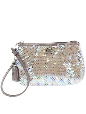 🦄 Coach Iridescent Mermaid Silver Embellished Sequin Paved Fancy Wristlet Pouch